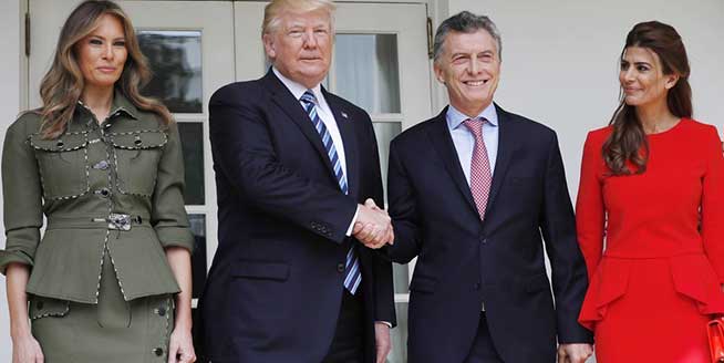 阿根廷总统夫妇访问美国 两位第一夫人现身