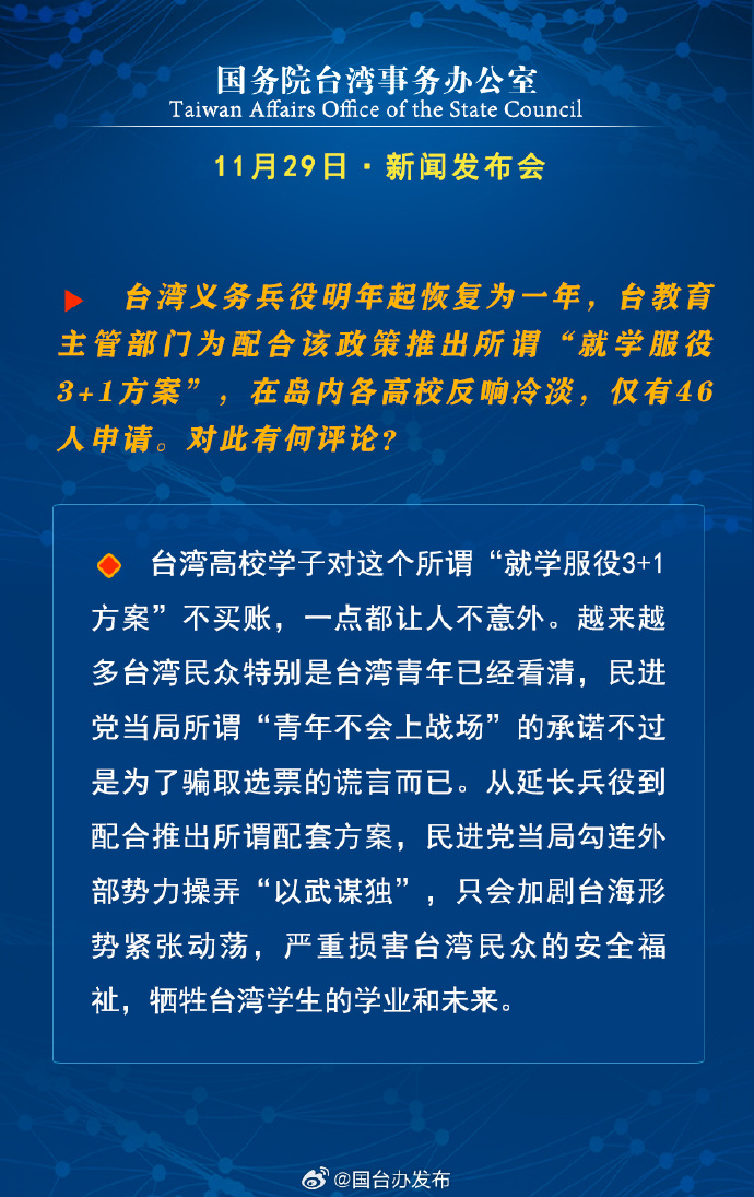 國務院台灣事務辦公室11月29日·新聞發佈會