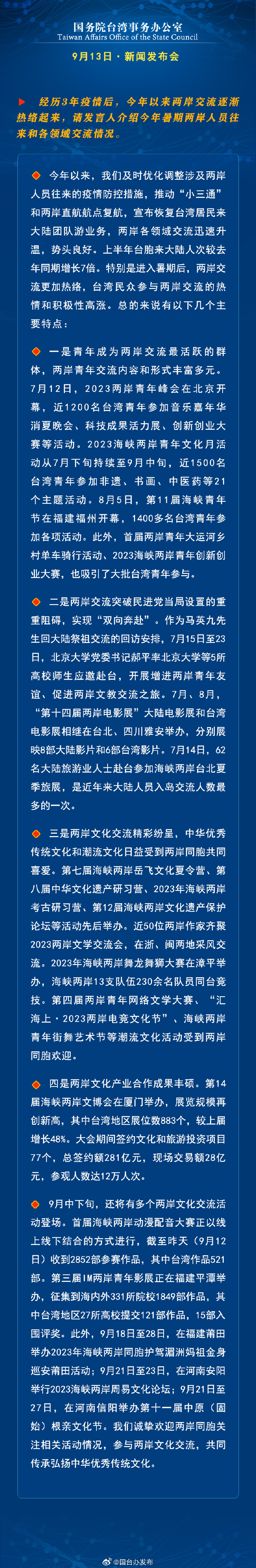 國務院台灣事務辦公室9月13日·新聞發佈會