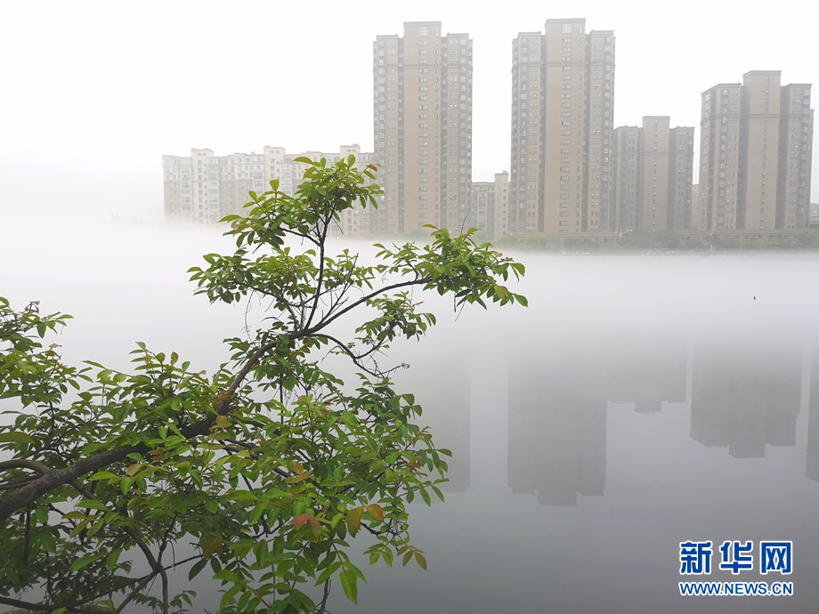 安徽梅山：雨後梅山霧朦朧 半山半水掩新城