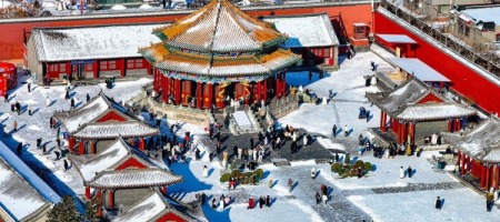 瀋陽故宮雪景如畫 遊客如織