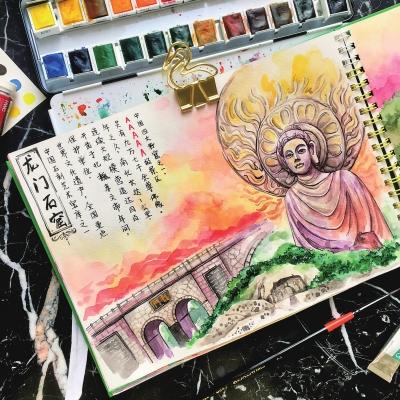 愛一座城就為它畫像 洛陽萌妹子手繪洛陽景點走紅