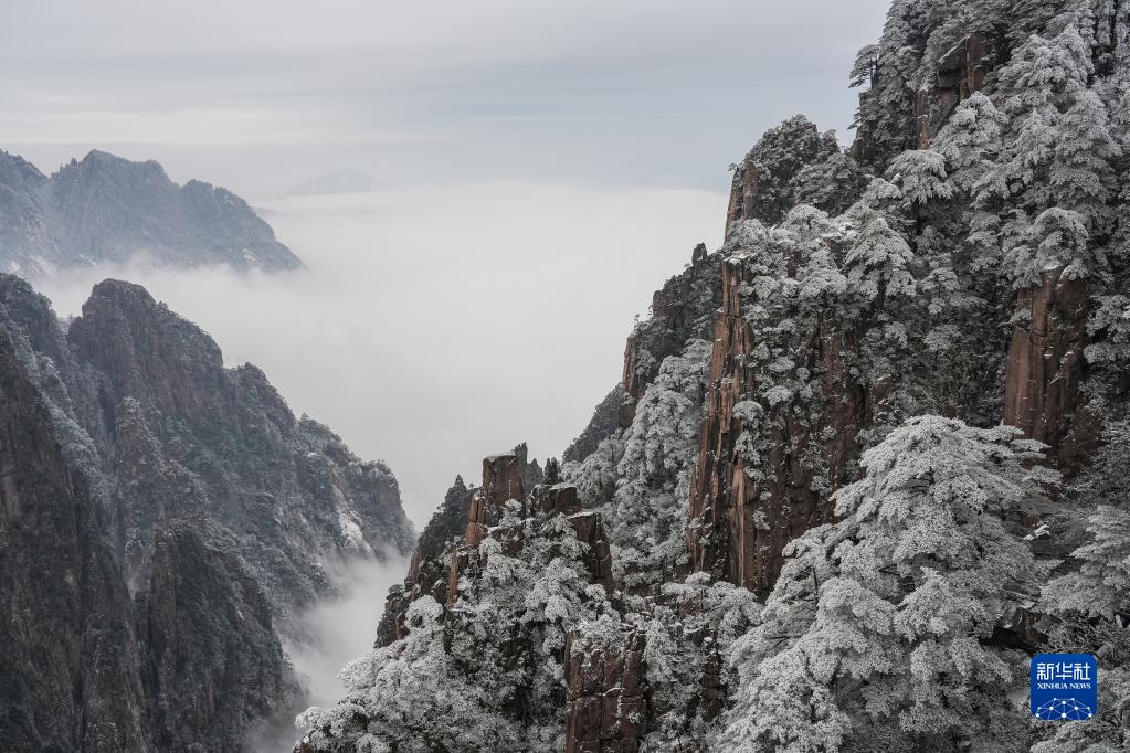 安徽黃山初春現霧凇美景