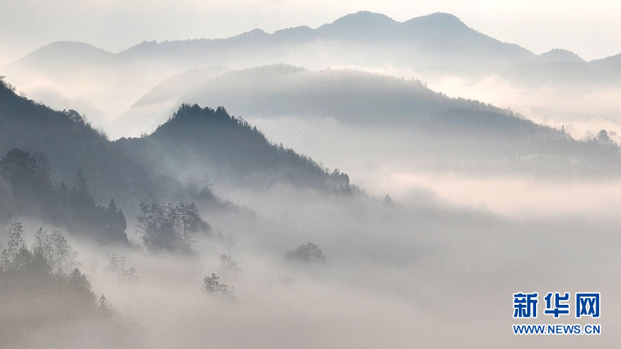 重慶酉陽：群山雲海相襯 盡顯冬日山鄉之美