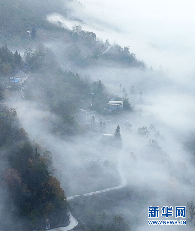 重慶酉陽：群山雲海相襯 盡顯冬日山鄉之美