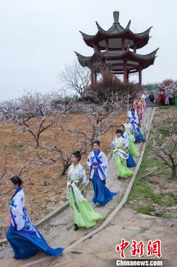 浙江奉化萬畝桃花盛粧開 漢服少女尋香覓春蹤