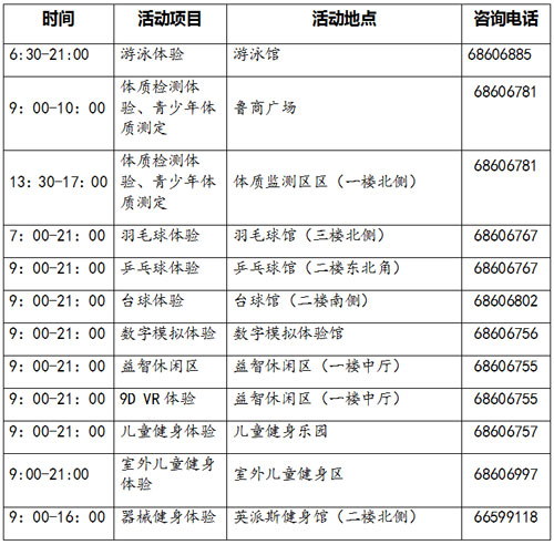 【健康-文字列表】8月8日濟南全民健身中心場館免費開放