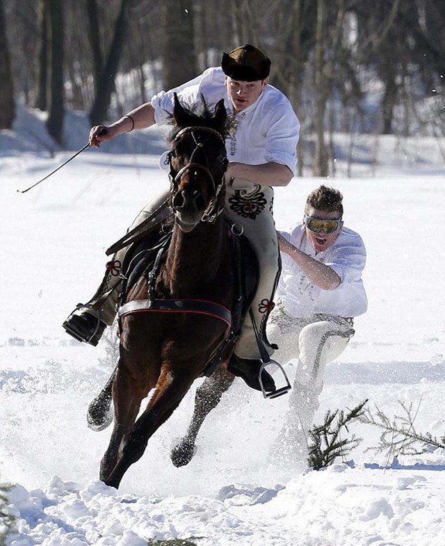 波蘭人玩馬拉雪橇享受冬日歡樂