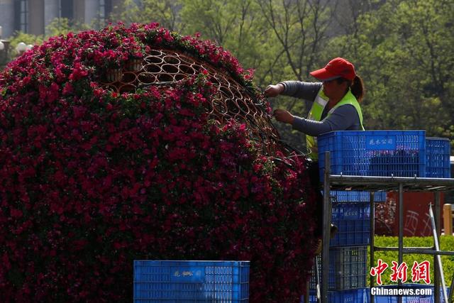 北京天安門廣場開始佈置花壇迎“五一”