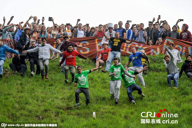 英國舉辦瘋狂滾奶酪大賽 選手人仰馬翻場面驚險