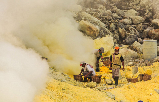 印尼礦工火山口採硫磺 毒氣肆虐隨時有生命危險