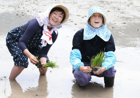 美國駐日本大使體驗插秧活動 安倍夫人陪同