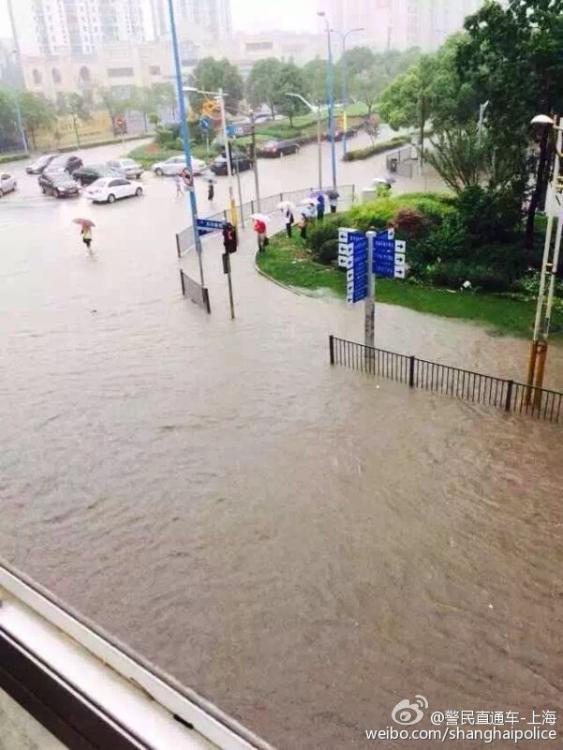 上海遭暴雨襲擊 市民出門直接觀“海景”