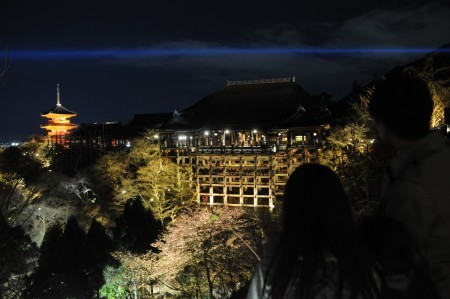 日本清水寺春夜點燈儀式：夜櫻古剎神秘動人(圖)