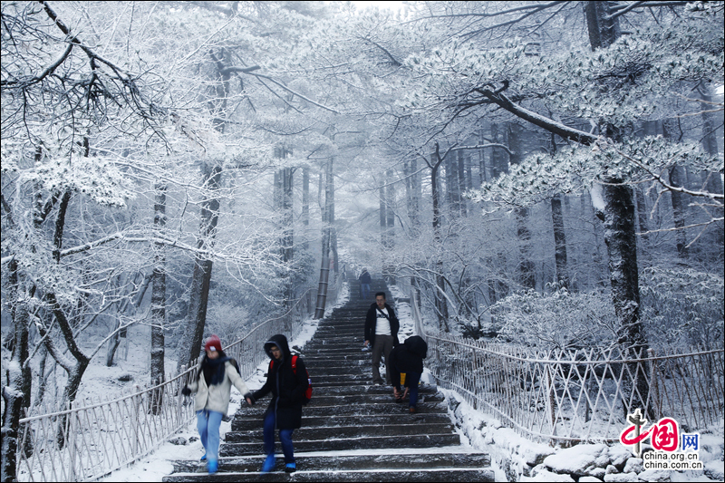 黃山風景區入冬以來第一場雪如期而至