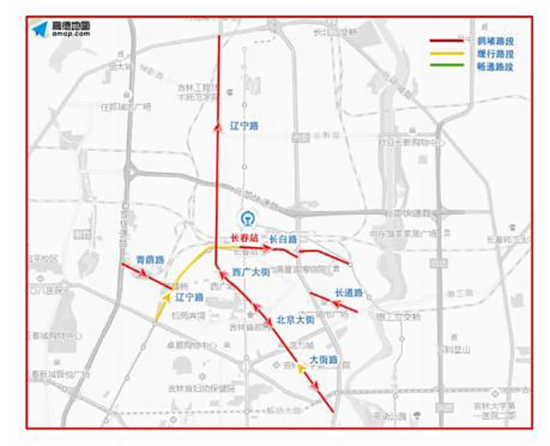 圖片默認標題_fororder_550圖七：長春火車站周邊出行提示。數據提供 吉林省公安廳交警總隊