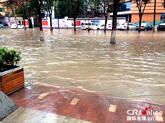 暴雨將咸陽樂育北路立交橋淹沒