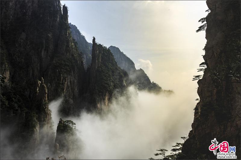 漫步黃山西海峽谷 觀石峰賞翠松身在雲中漾