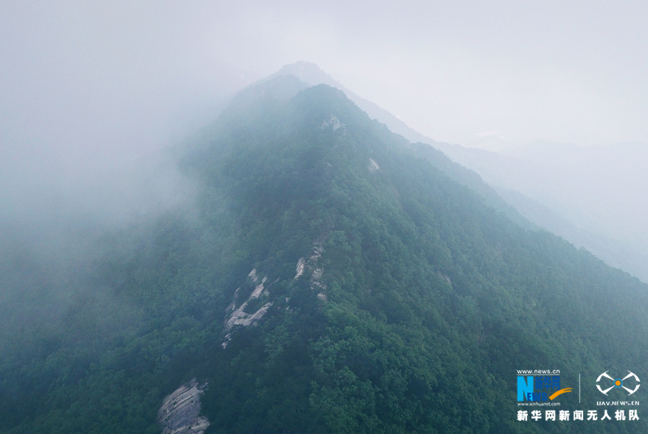 航拍湖北羅田薄刀峰 雲霧繚繞如夢似幻