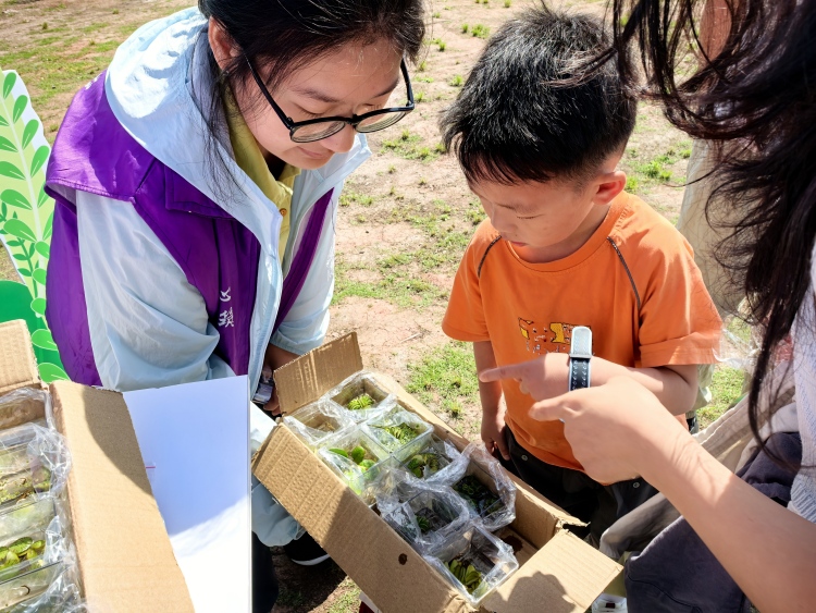 重慶城市科技學院開展“青春築益，砼築生態”石梁湖生態濕地公園志願服務活動_fororder_圖4為志願者們為小朋友介紹並贈送植物