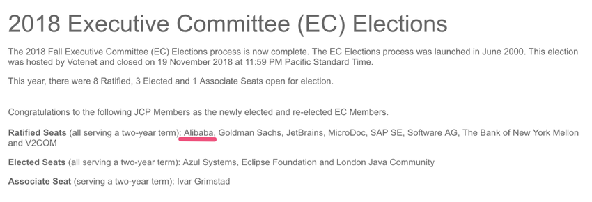 為中國開發者發聲！阿裏連任Java全球管理組織最高席位