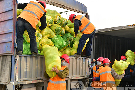 千里援鄂 桂在行動 廣西捐贈湖北果蔬冷鏈首發專列發車