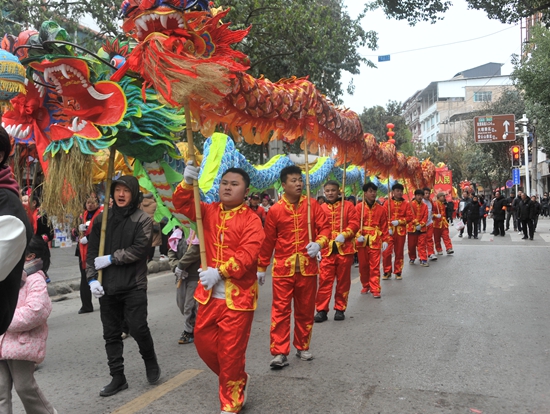 貴州雷山：龍燈花燈聯袂打造“熱騰騰”元宵民俗大餐_fororder_龍燈花燈巡遊隊伍。楊再輝攝