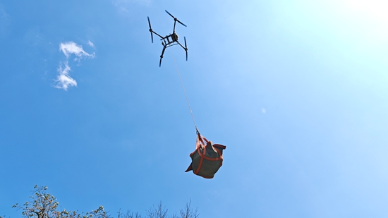 貴州施秉：無人機變身“金翅膀” 南瓜坐上“空中巴士”_fororder_圖為施秉縣楊柳塘鎮運用無人機運輸南瓜（潘佳佳攝）