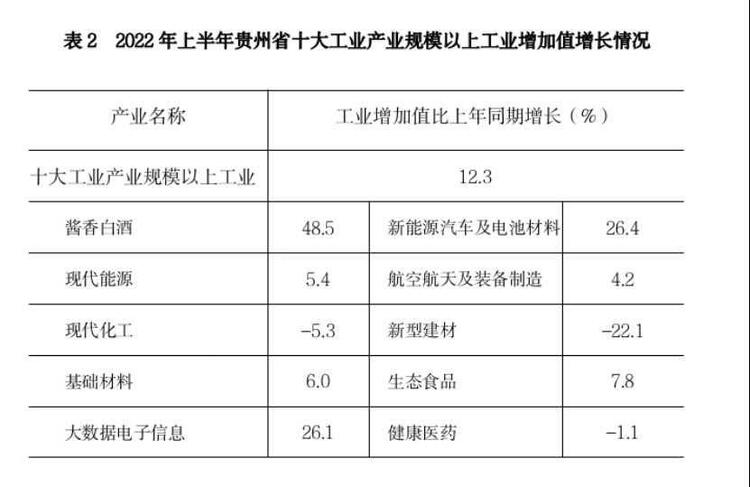 （中首）2022年上半年貴州省十大工業産業規模以上工業實現總産值5752.93億元