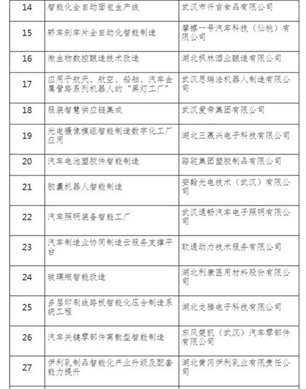 2018湖北省智慧製造試點示範項目出爐 31家企業榜上有名