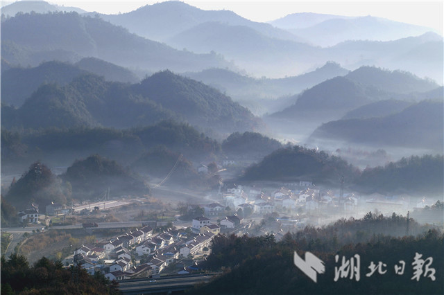 霧中遠安鄉村如水墨畫