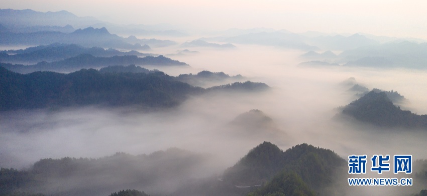 湖北來鳳：山村冬晨雲海蒼茫