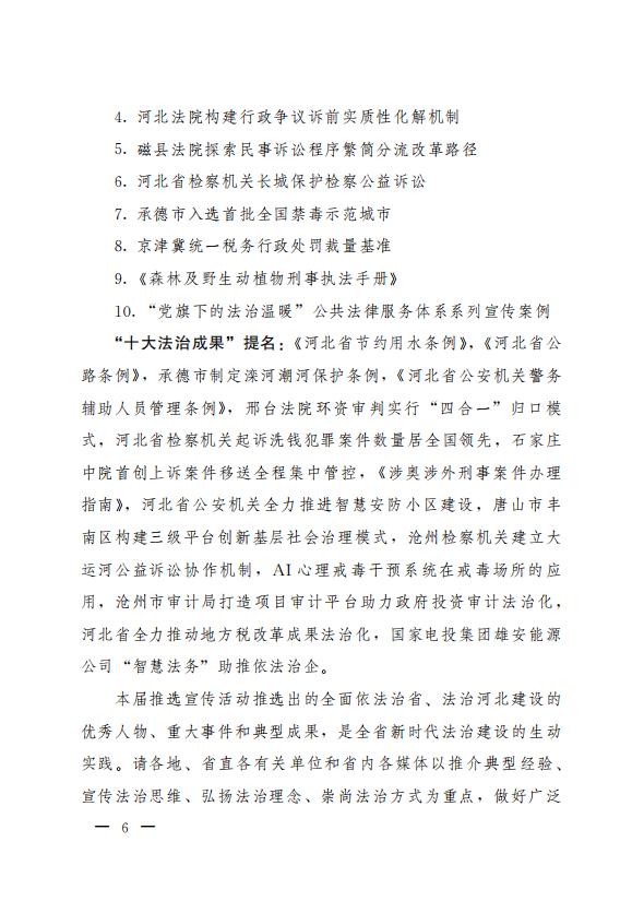 關於印發河北省2021年度“十大法治人物、十大法治事件、十大法治成果”推選結果的通知