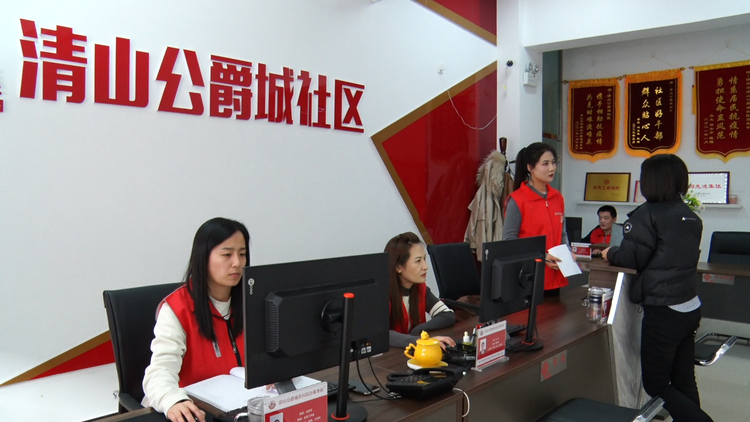 圖片默認標題_fororder_圖片四：清山公爵城社區工作人員耐心解答居民問題。（王金中攝）