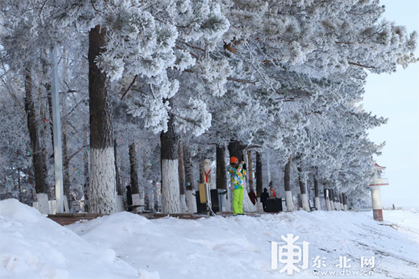 中俄界江黑龍江呼瑪段江畔現唯美霧凇美景