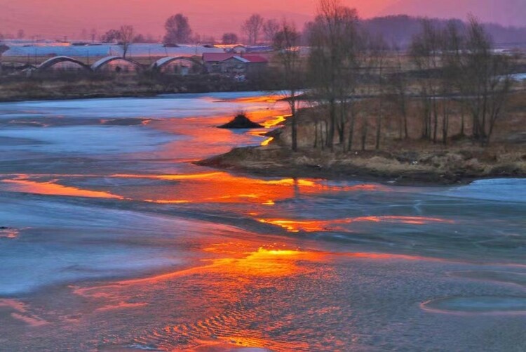 冰河落日圓 海林夕陽美