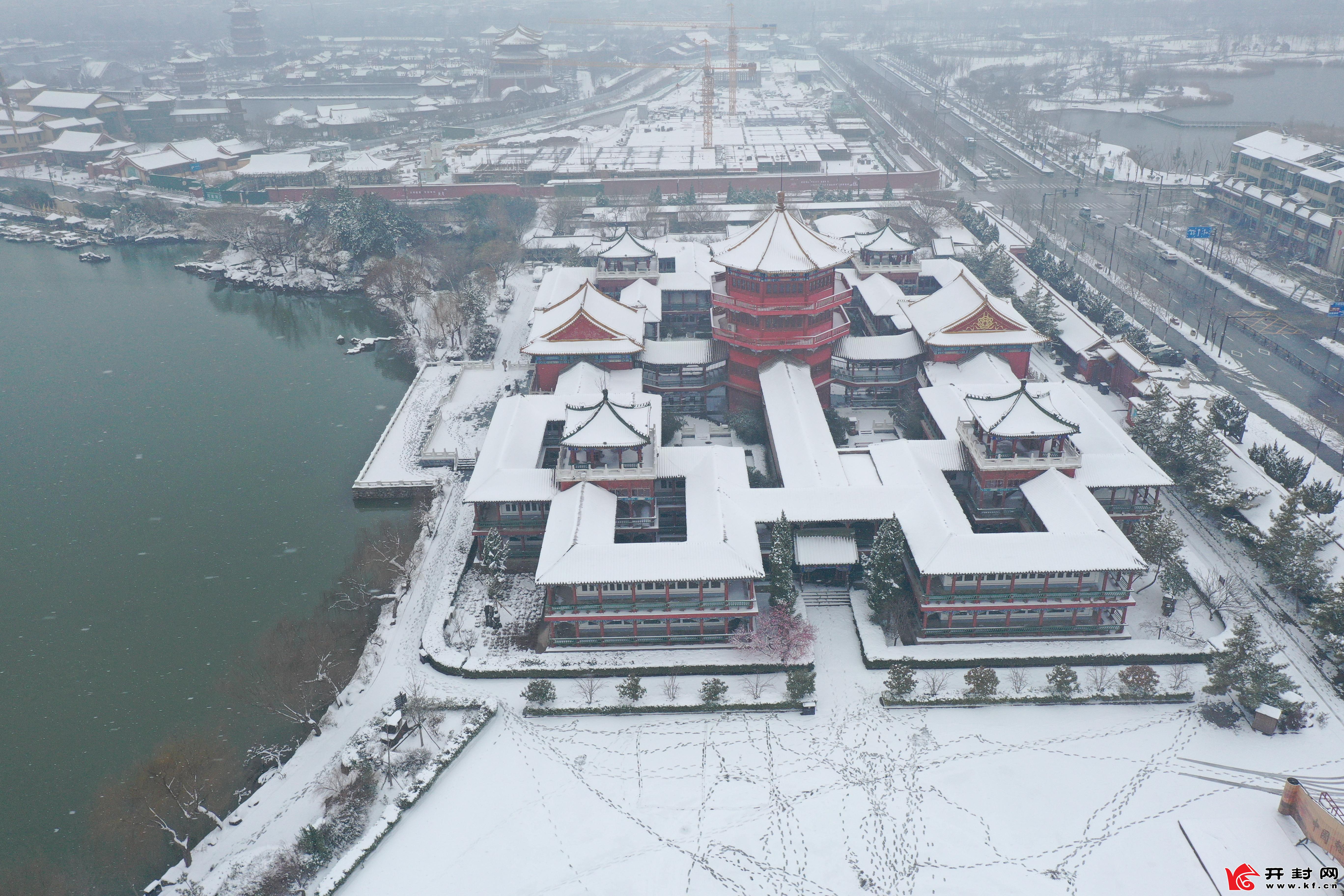 航拍開封雪後美景