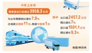 上半年河南省外貿總值同比增長7.9% 順利實現“雙過半”