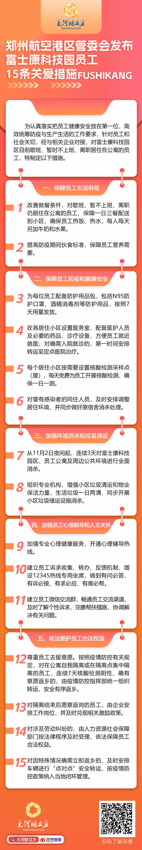 鄭州航空港區管委會發佈富士康科技園員工15條關愛措施