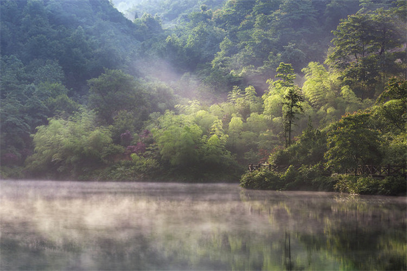 【原創】信陽新縣：連康山水有真意 溪如玉帶繞青山_fororder_薄霧氤氳（韓家東 攝）