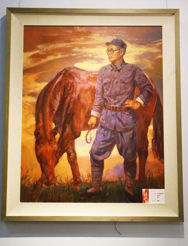 三省五市美術作品聯展在河南南陽開展_fororder_信陽選送的油畫——《劉伯承放馬》.JPG