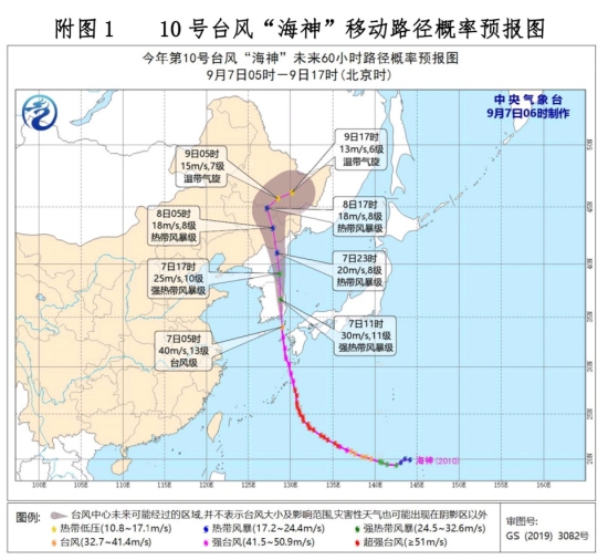 颱風“海神”即將登陸朝鮮半島南端 9月7日白天吉林省東南部有大到暴雨