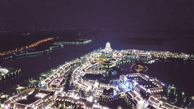 鹽城大縱湖東晉水城夜景迷人