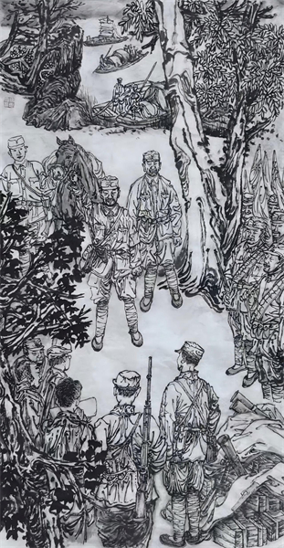 “烽火丹青”抗戰主題書畫展開幕 105件力作鐫刻山河壯歌_fororder_6、徐惠泉 戰鬥在大江南北的新四軍