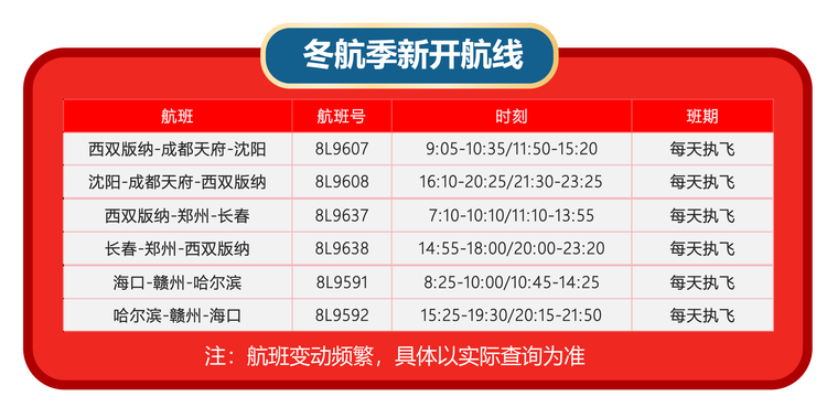 祥鵬航空將新開西雙版納-成都天府-瀋陽等3條東北航線