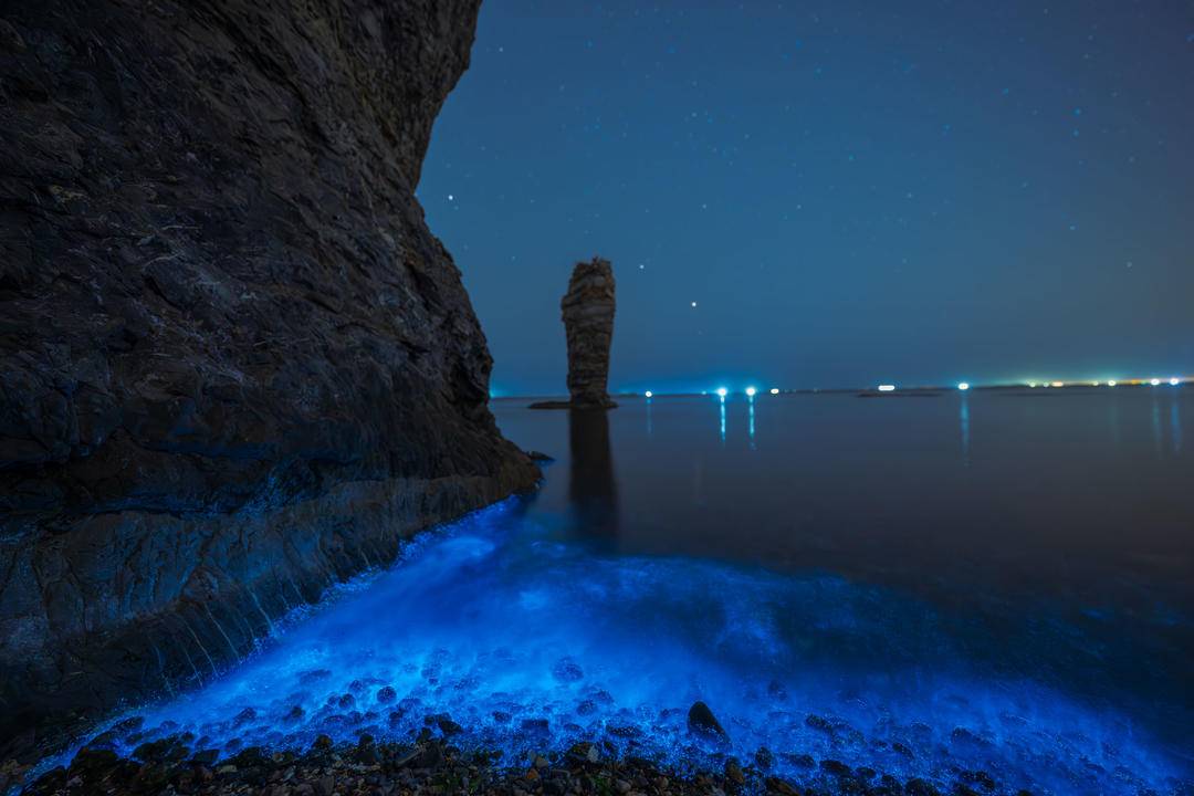 大連“熒光海”，宛若墜星河