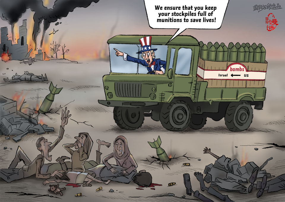 【Editorial Cartoon】Saving lives by munitions?_fororder_炸彈(英)