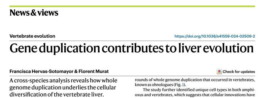 Professors Liu Chang and Qu Kai Published Significant Findings on Origins of Liver Function in 'Nature: Ecology & Evolution'_fororder_2