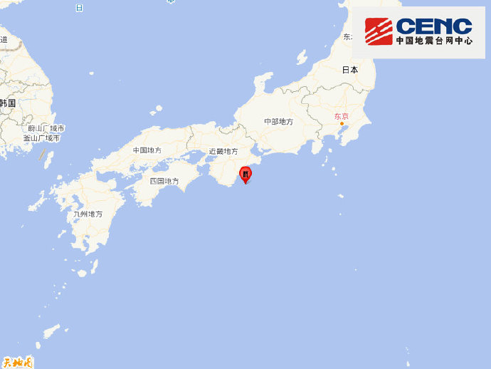 日本本州南岸近海發生5.8級地震 震源深度400公里