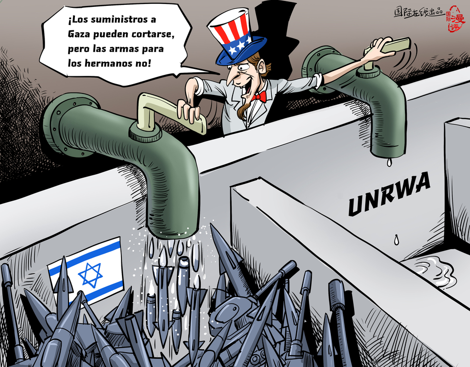 【Caricatura editorial】"¡Los suministros a Gaza pueden cortarse, pero las armas para los hermanos no!"